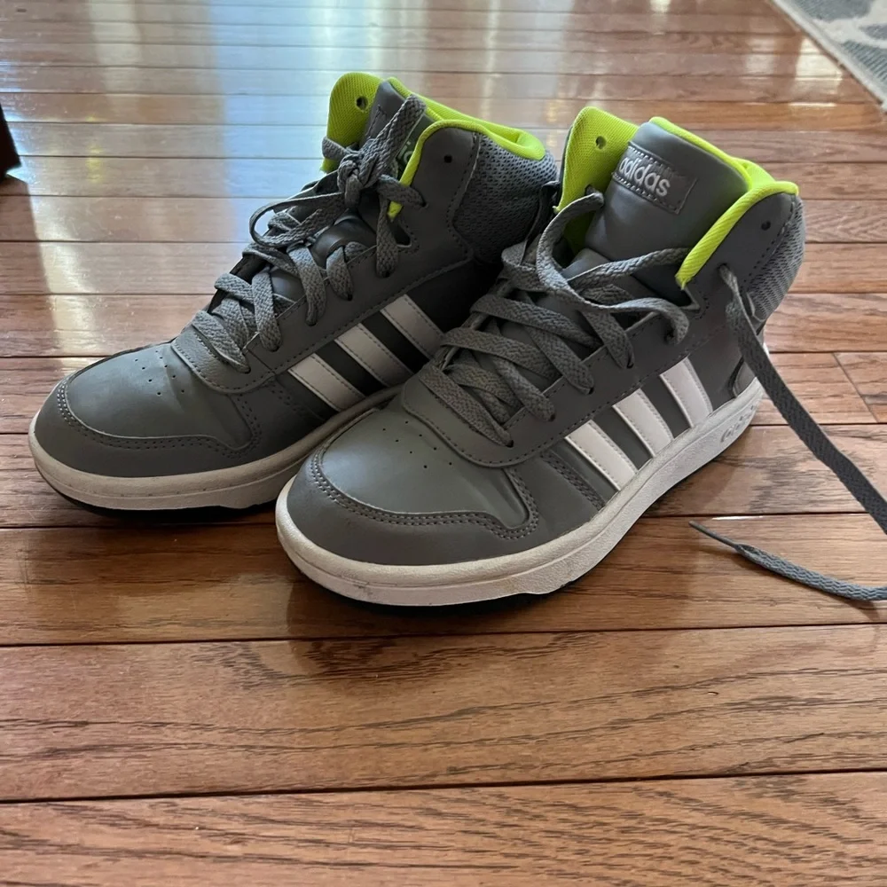 Grey high tops with neon green detailing